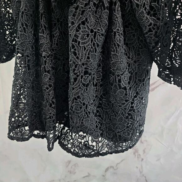 Maeve Shirt Womens XS Black Puff Sleeve Boho Crochet Cover Up Cutwork - Picture 7 of 11